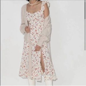 Reformation Bondi Dress Size 4 Midi Ivory & Floral Ruffle Sleeves